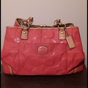 Coach large melon patent leather satchel handbag